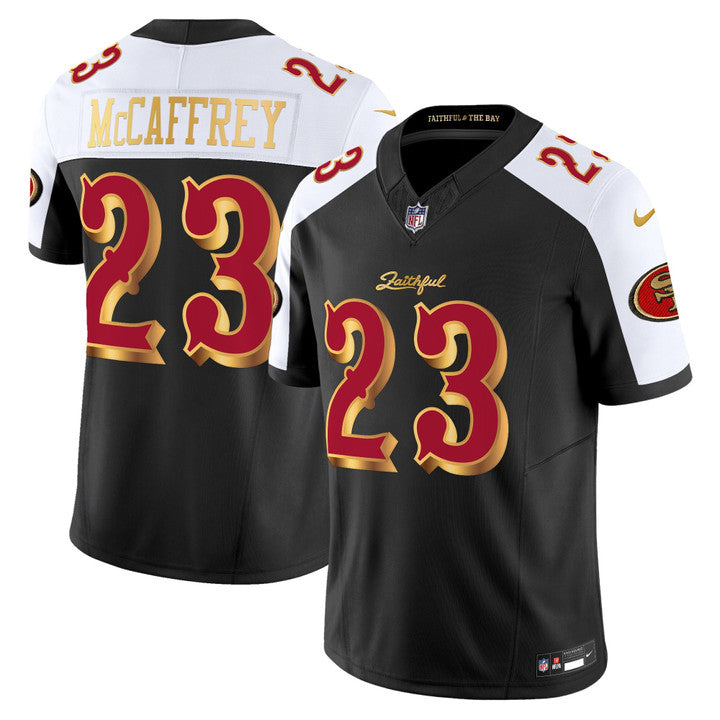 Men's San Francisco 49ers #23 Christian McCaffrey 2025 Rivalries White Black Vapor Limited Stitched Jersey