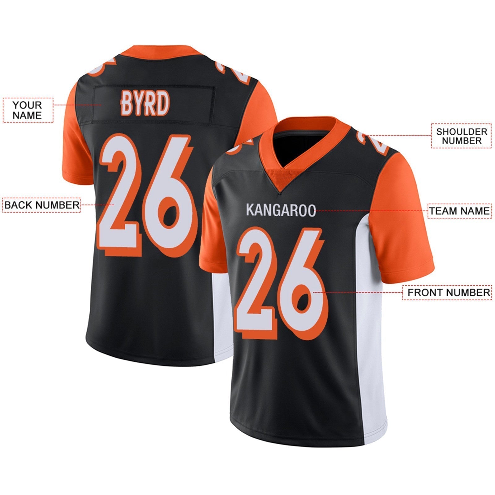 Custom Football Jerseys Team Player or Personalized Design Your Own Name for Men's Women's Youth Jerseys Orange