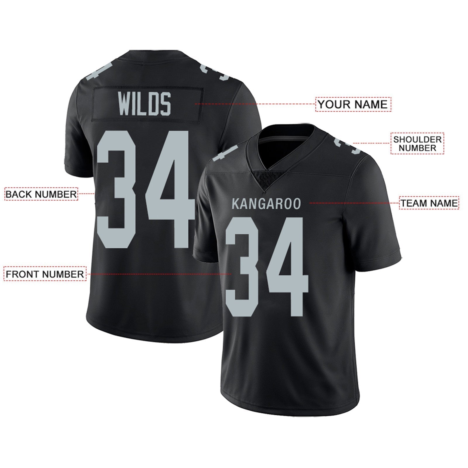 Custom Football Jerseys Team Player or Personalized Design Your Own Name for Men's Women's Youth Jerseys Black