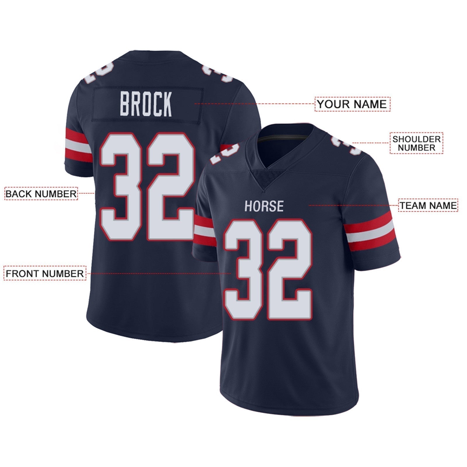 Custom Football Jerseys Team Player or Personalized Design Your Own Name for Men's Women's Youth Jerseys Navy