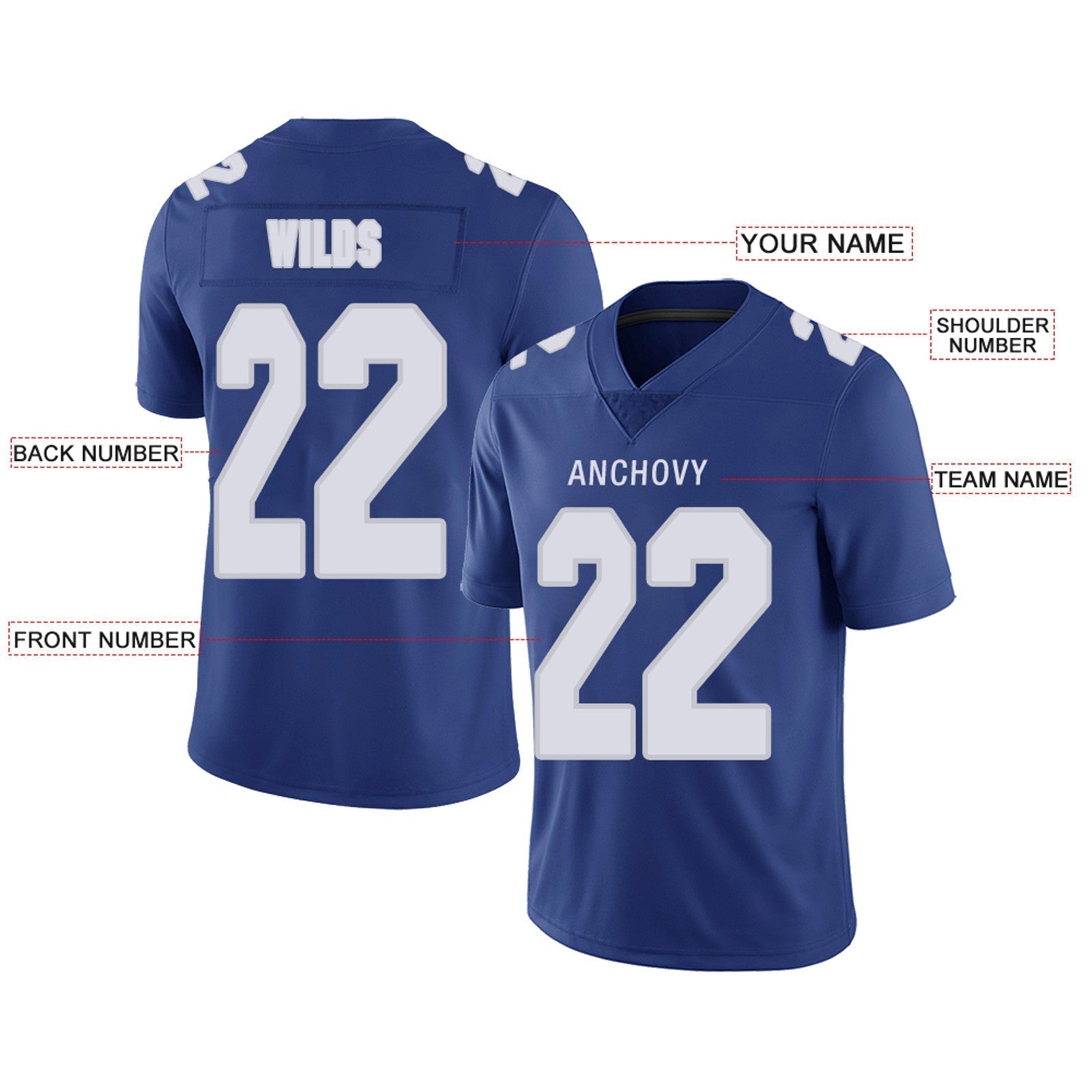 Custom Football Jerseys Team Player or Personalized Design Your Own Name for Men's Women's Youth Jerseys Navy